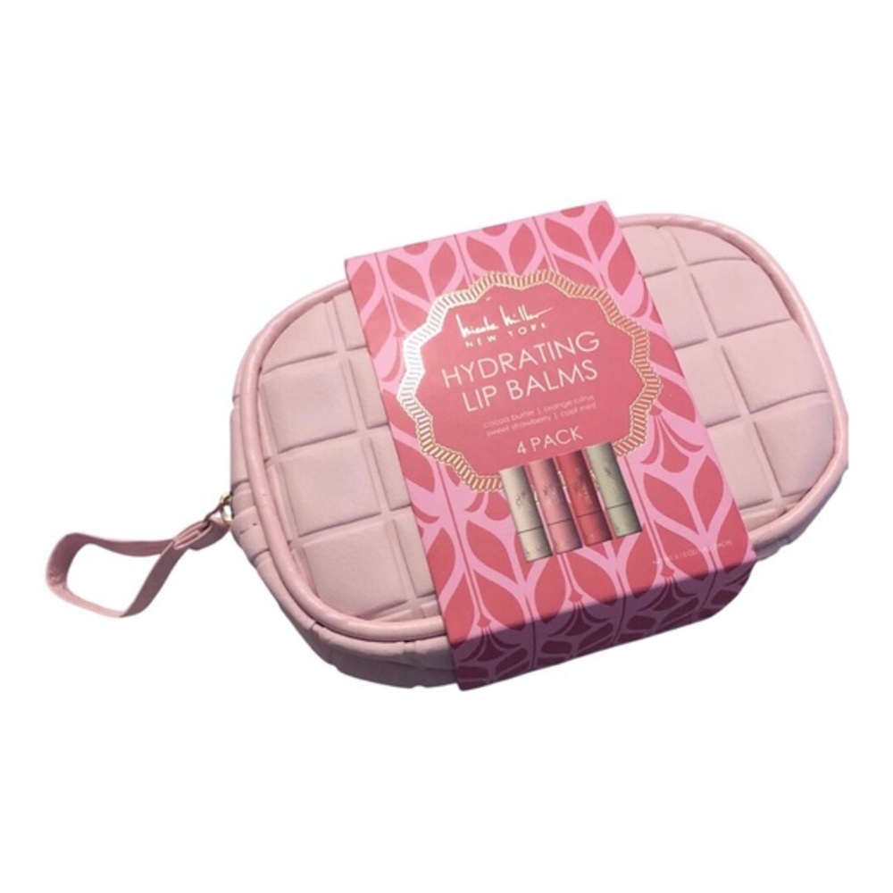 Nicole Miller 5piece 4pack lip balm set in‎ quilted pink case new